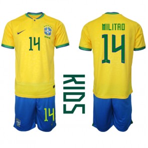 Maillot de foot Brésil Eder Militao #14 Domicile enfant Monde 2022 Manches Courte (+ pantalon court)